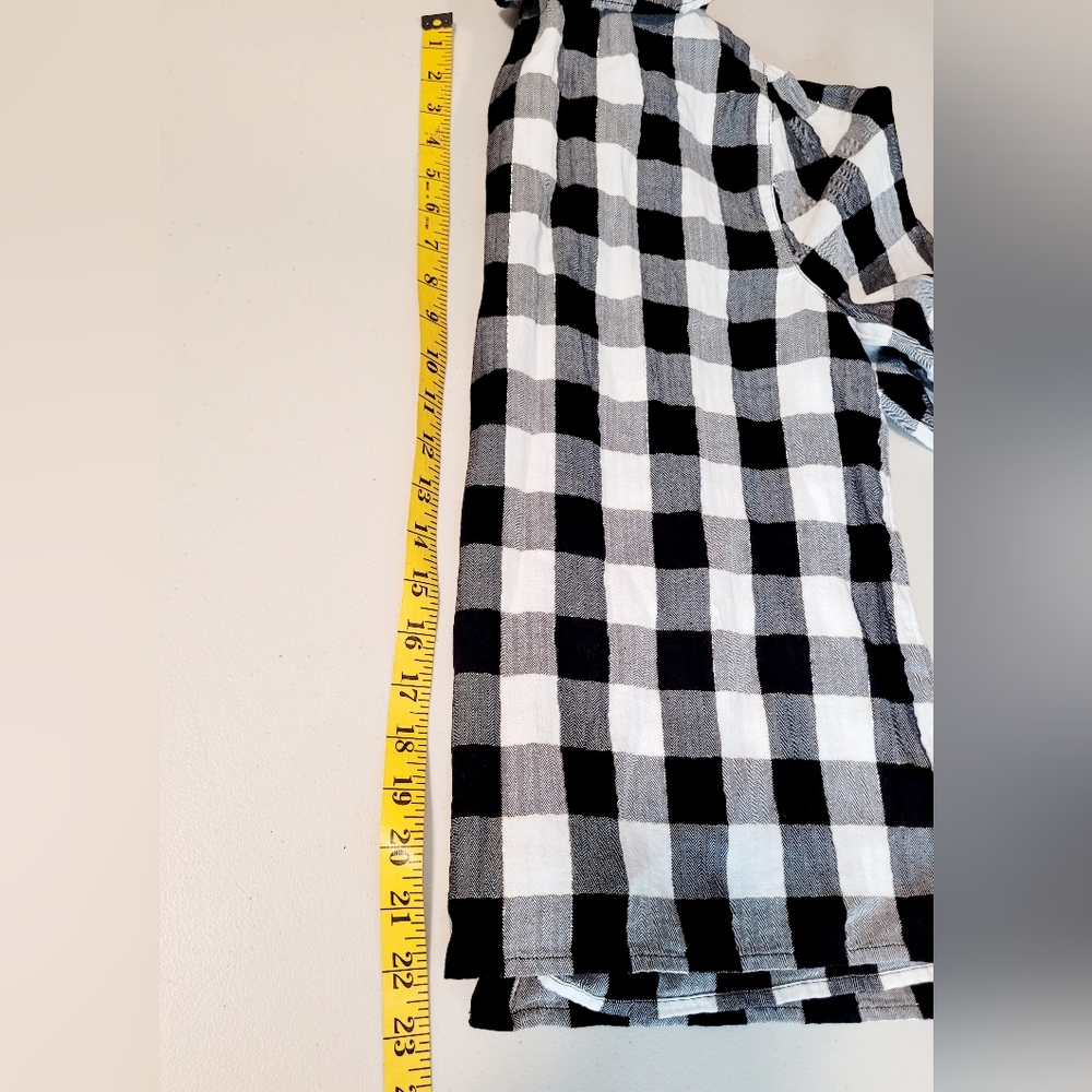 J Crew Womens Open Ruffle V Neck Button Up Blouse Black White Plaid Preppy - Picture 3 of 7